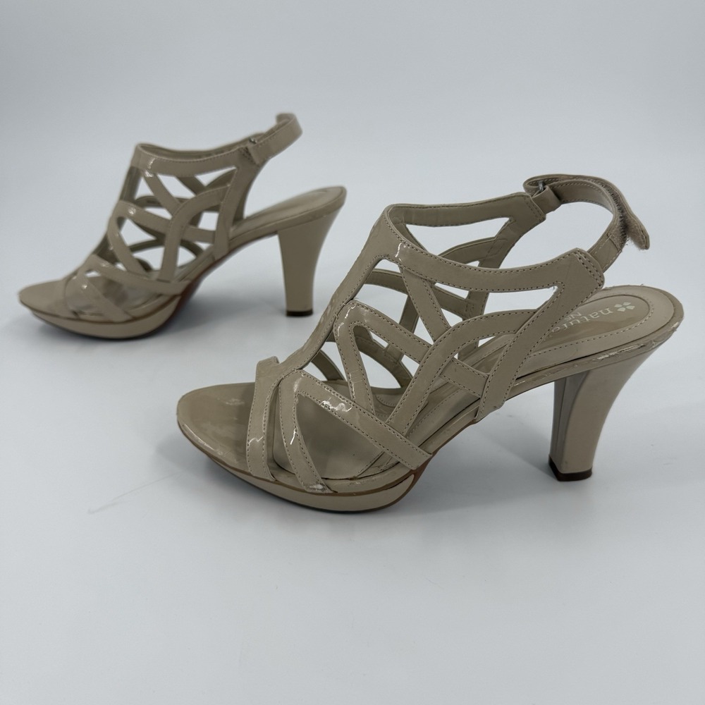 Naturalizer Women's 8.5M Beige Nude Patent Strappy Platform Heel Sandals